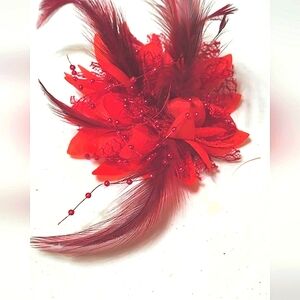 ``RH25124 Red Flower & Feather Corsage